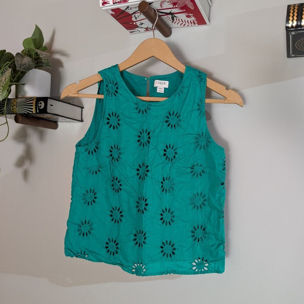 J.Crew Factory | Green Eyelet Floral Cotton Shell Sleeveless Tank Top | XXS